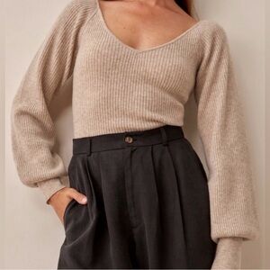Reformation Beige V-Neck Sweater